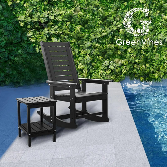 Outdoor Rocking Chair Set 3-Piece with 2 Chairs and Side Table Black