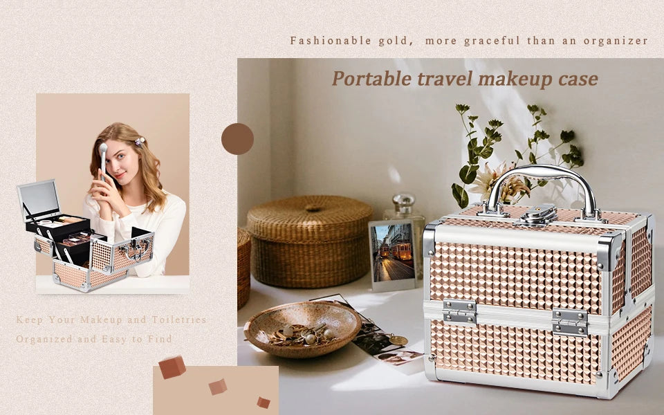 Ljustra Portable Unicorn Makeup Case with Lock Mirror and Trays Storage Box