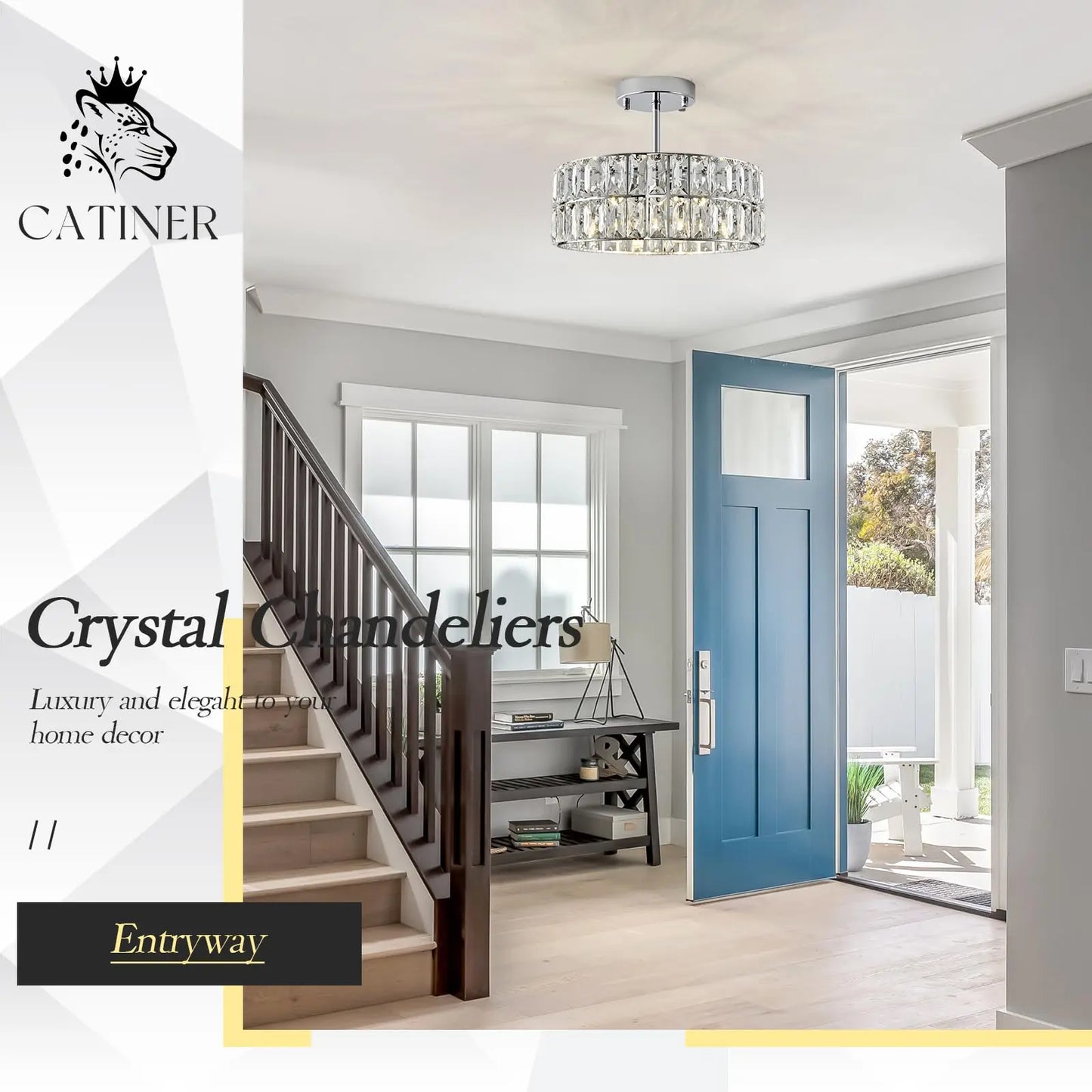 Modern 4-Light Chrome Crystal Pendant Light for Entrance Kitchen Corridor