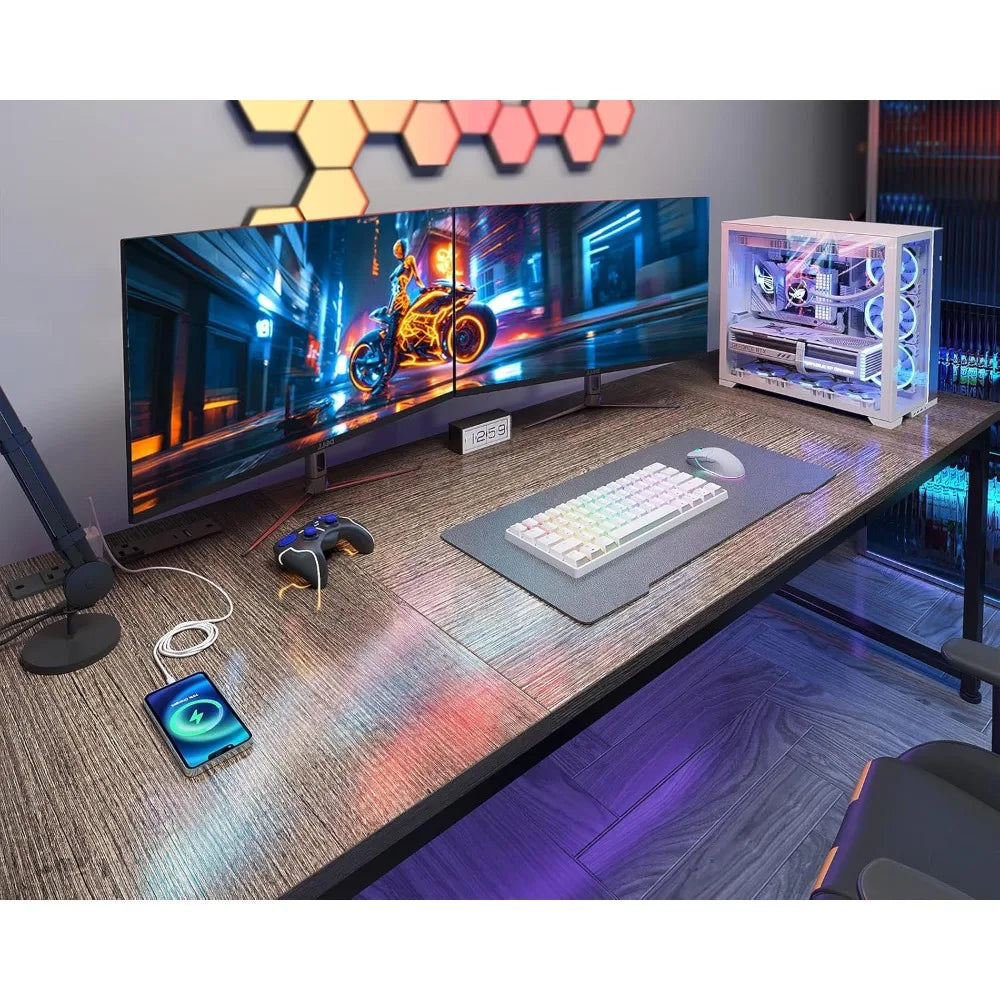 Large Computer Desk with USB Ports Home Office Study Writing Desk