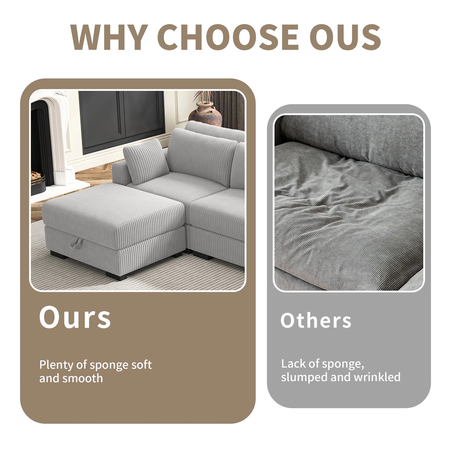 Corduroy Modular Sectional Sofa Modern Cloud Couch Living Room Furniture