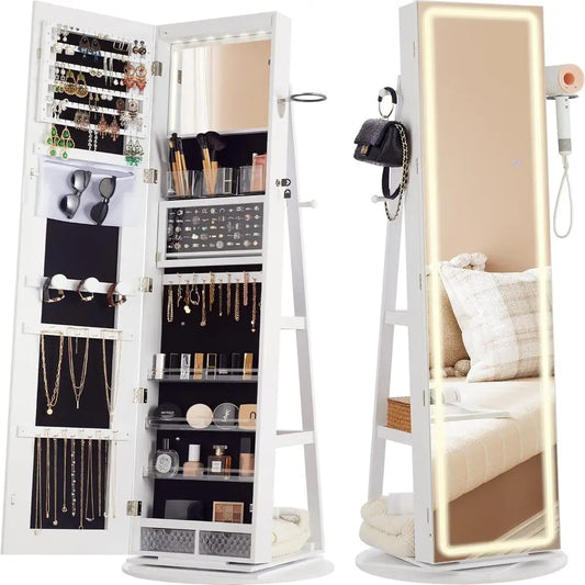 Ljustra LED Mirror Jewelry Cabinet 360° Swivel Lockable Armoire