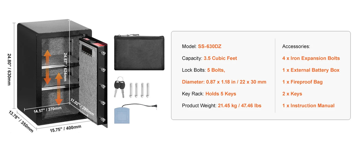 SucceBuy 4.0 cu.ft Safe Box with Key Lock Fingerprint LED Light