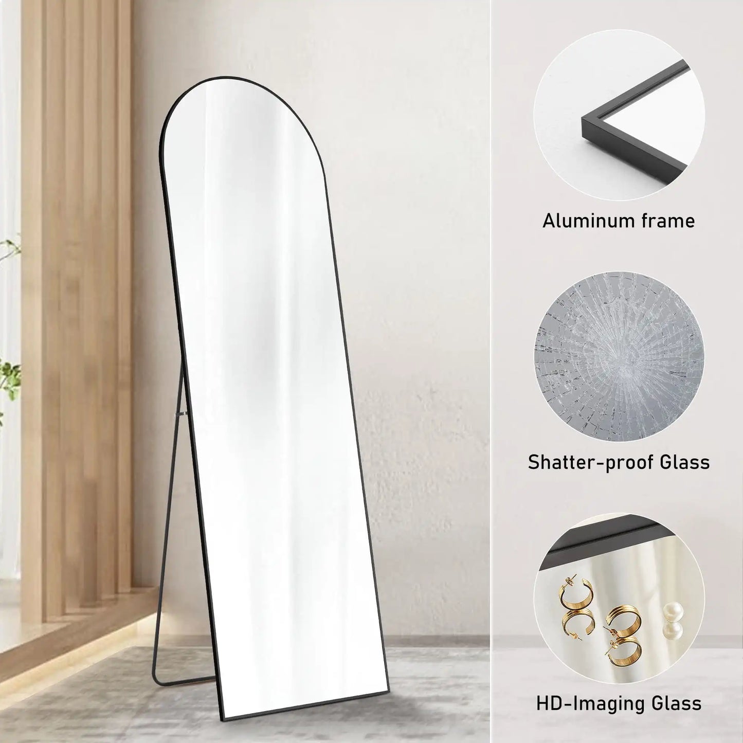 59in Full Length Arched Floor Mirror Standing Body Mirror Aluminum Alloy