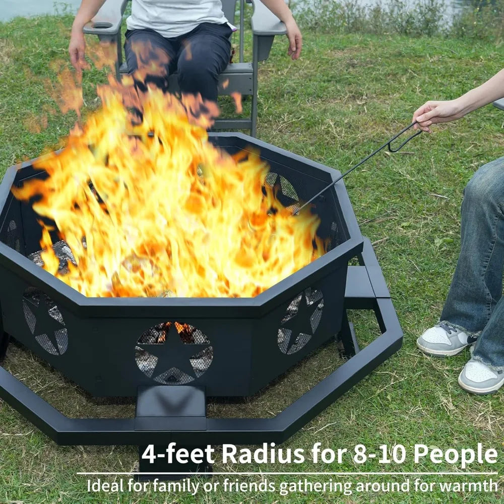 45 Inch Extra Large Outdoor Fire Pit Heavy Duty Octagonal Firepit