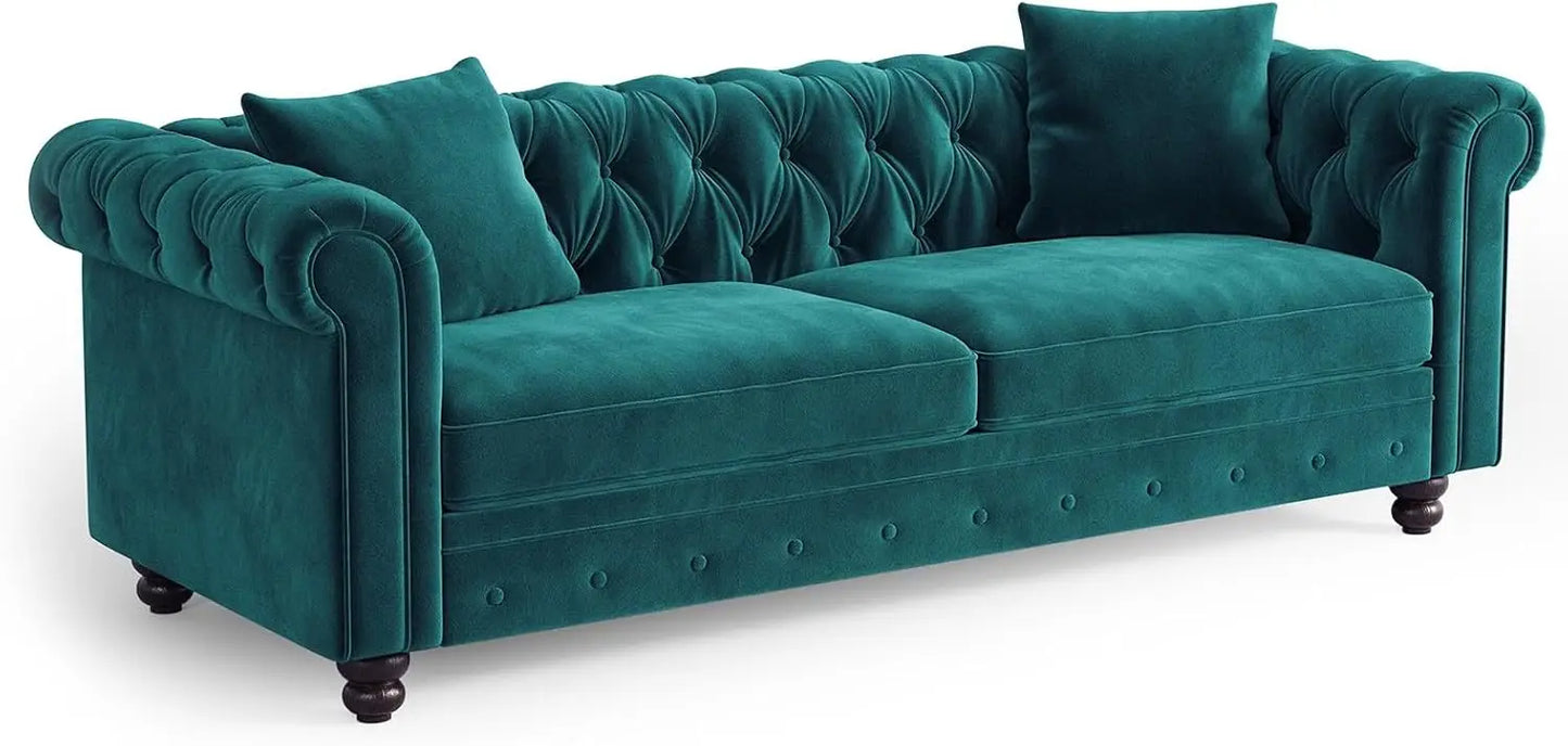 82" Velvet Chesterfield Sofa Deep Seat Button Tufted Couch w/Rolled Arms Classic