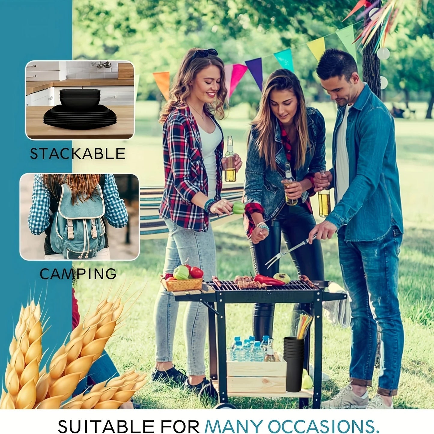 16 32Pcs Plastic Dinnerware Set Dishwasher Microwave Safe Stackable