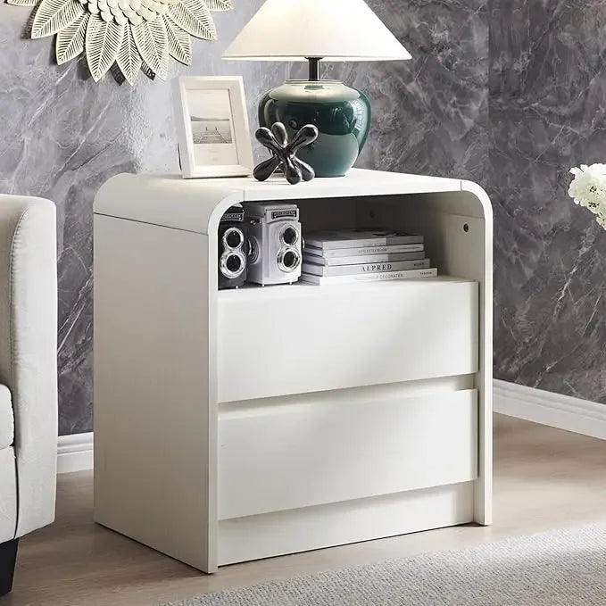 Modern Nightstand with Charging Station Mid Century Bedside Table