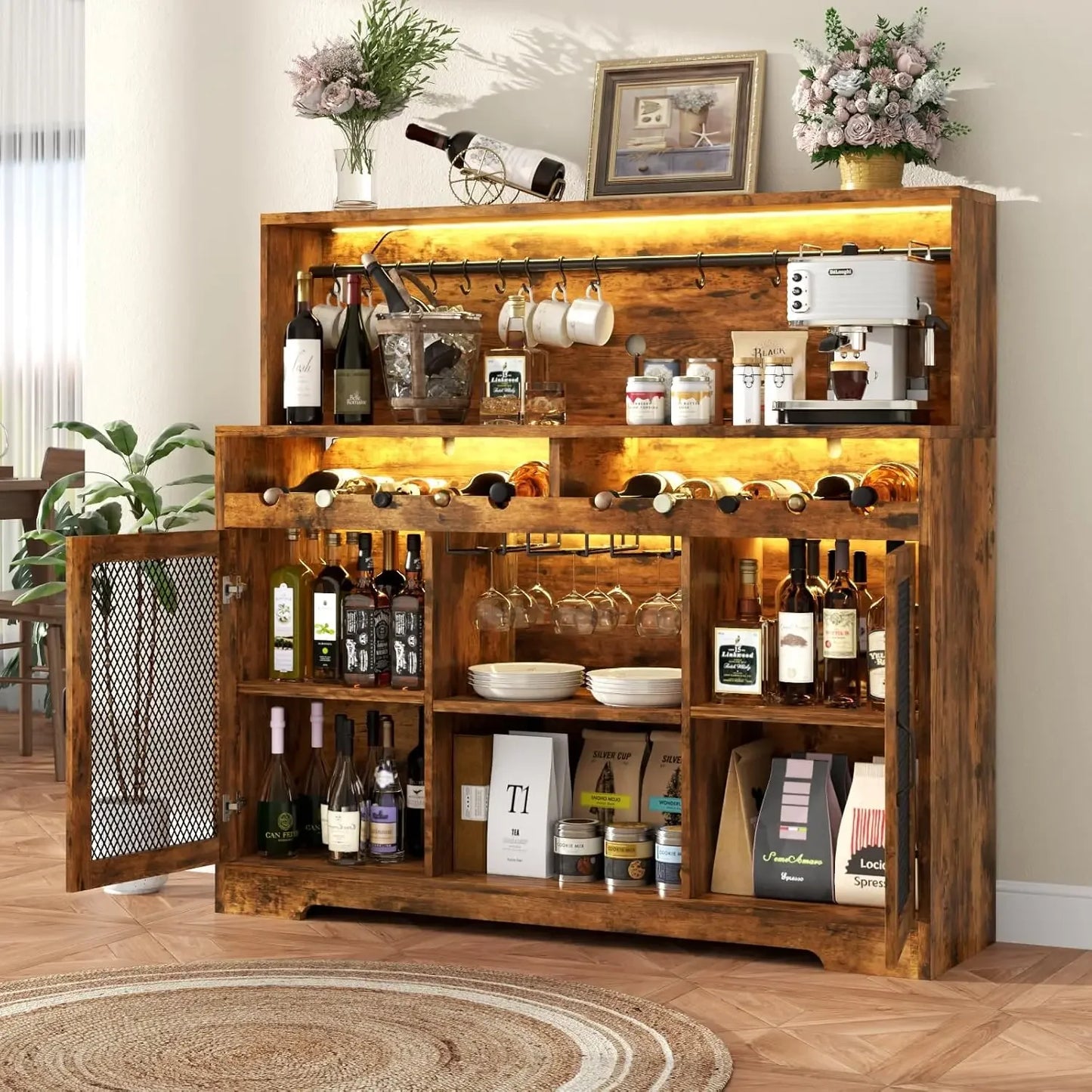 Limited Time Offer Wine Bar Cabinet with LED Light and Storage