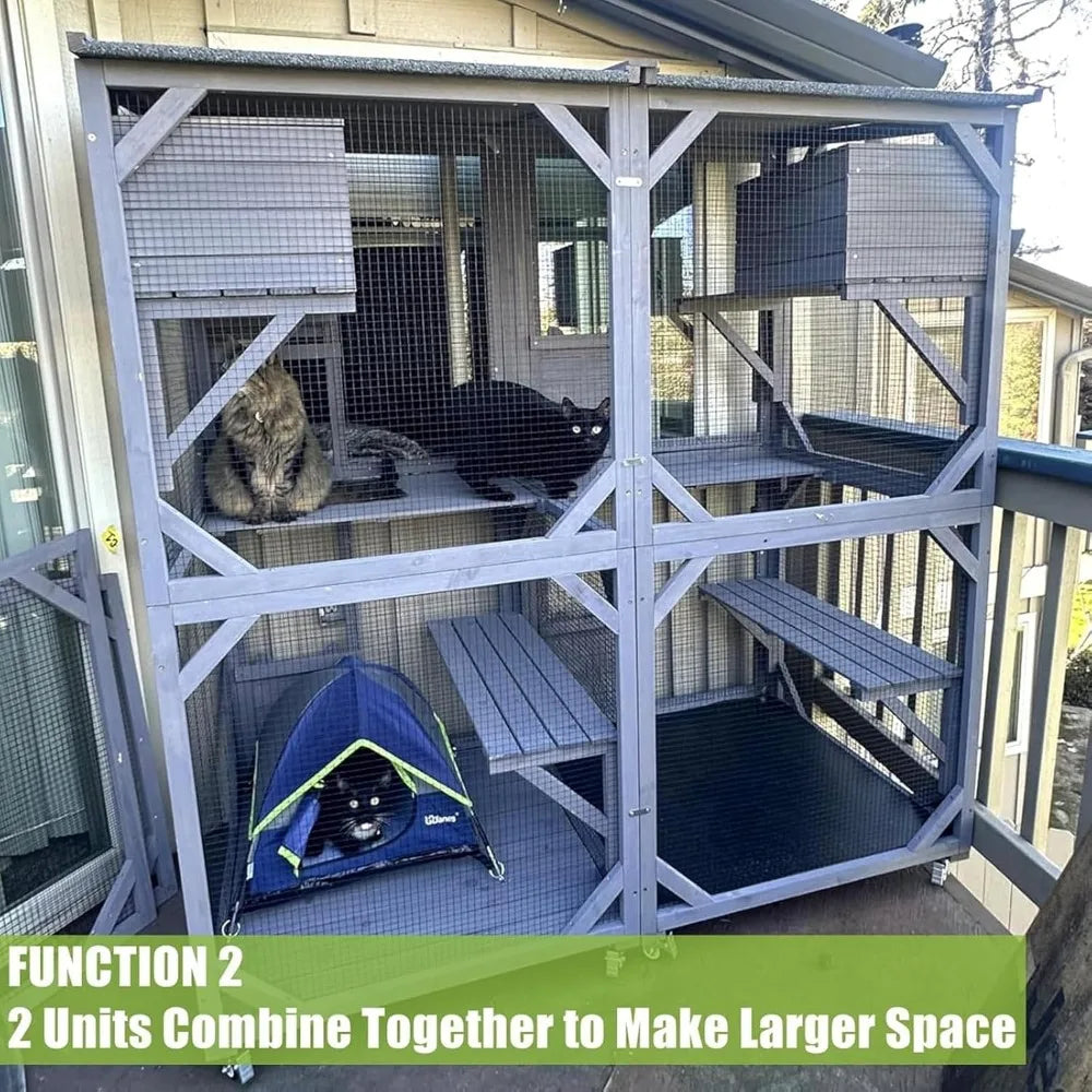 Cat House Mobile Catio Outdoor Enclosure on Wheels with Waterproof Roof