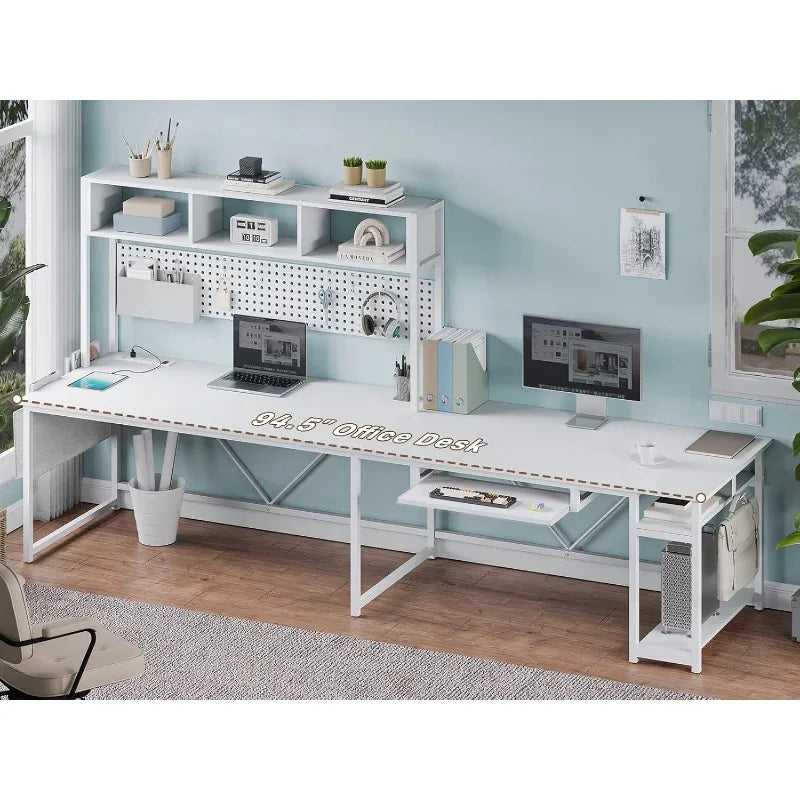 L Shaped Gaming Desk Reversible Corner Desk with Power Outlet and Hutch