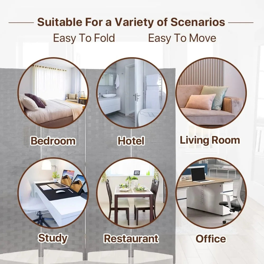 Room Divider Folding Privacy Screen 4 Panel Wooden Portable Rustic Design