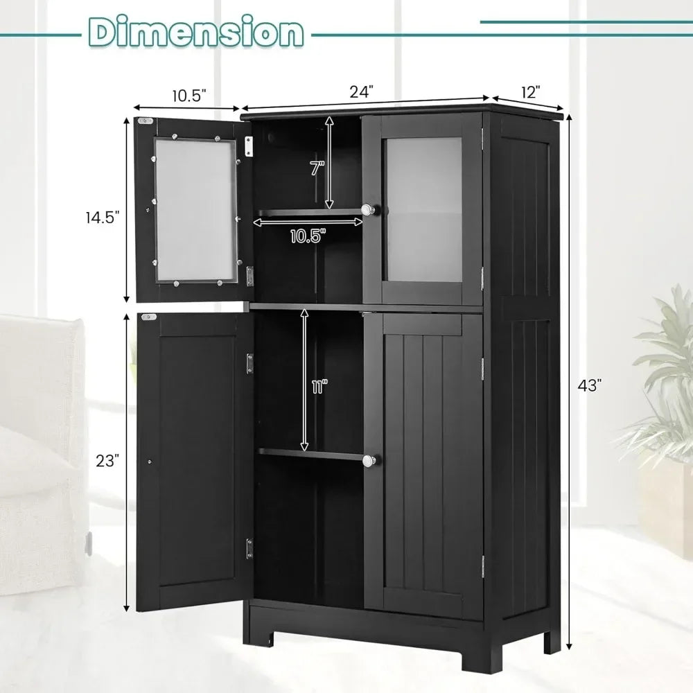 Bathroom Storage Cabinet Wooden Organizer Freestanding Linen Cupboard