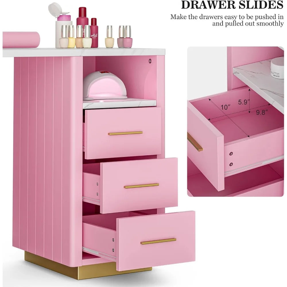 Beauty Manicure Table with Storage Acetone Resistant Nail Desk Workstation