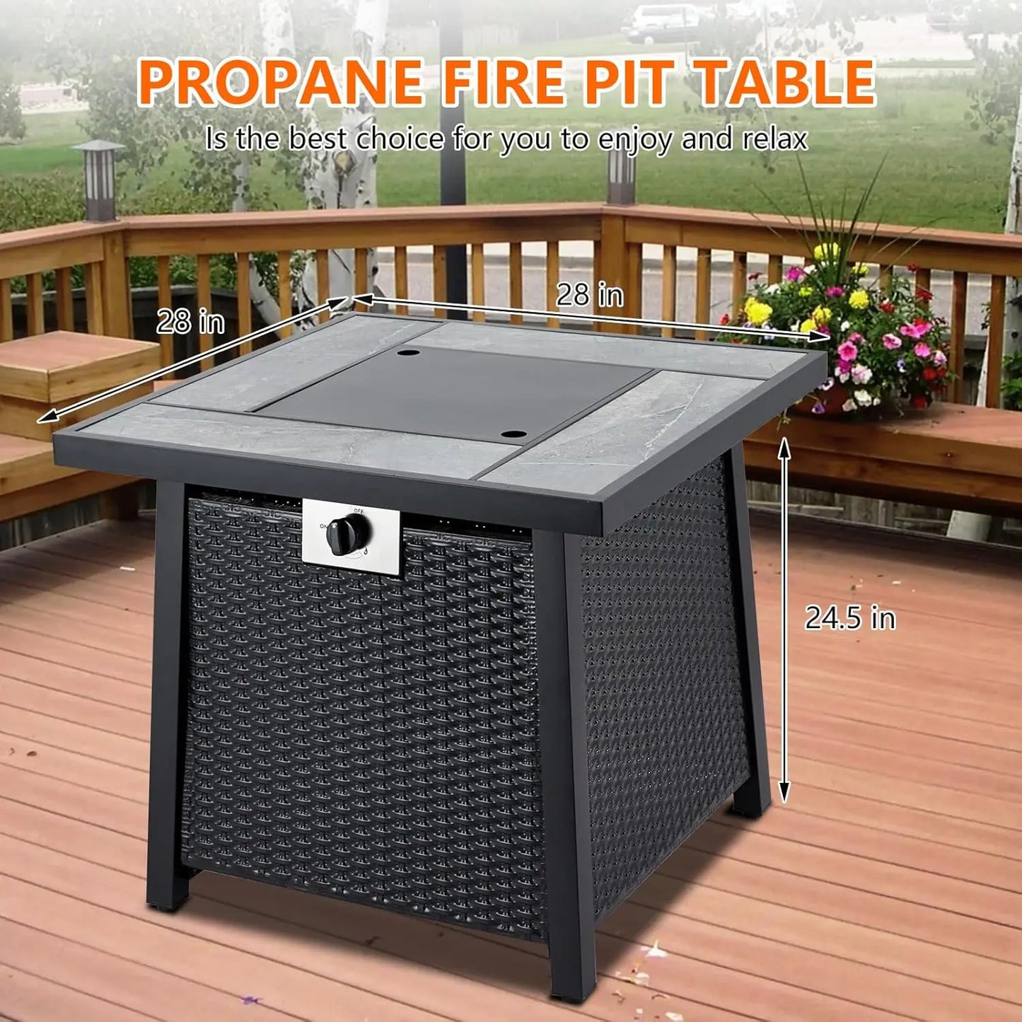 28 Inch Outdoor Fire Pit Table 50000 BTU Propane Fire Pit for Patio