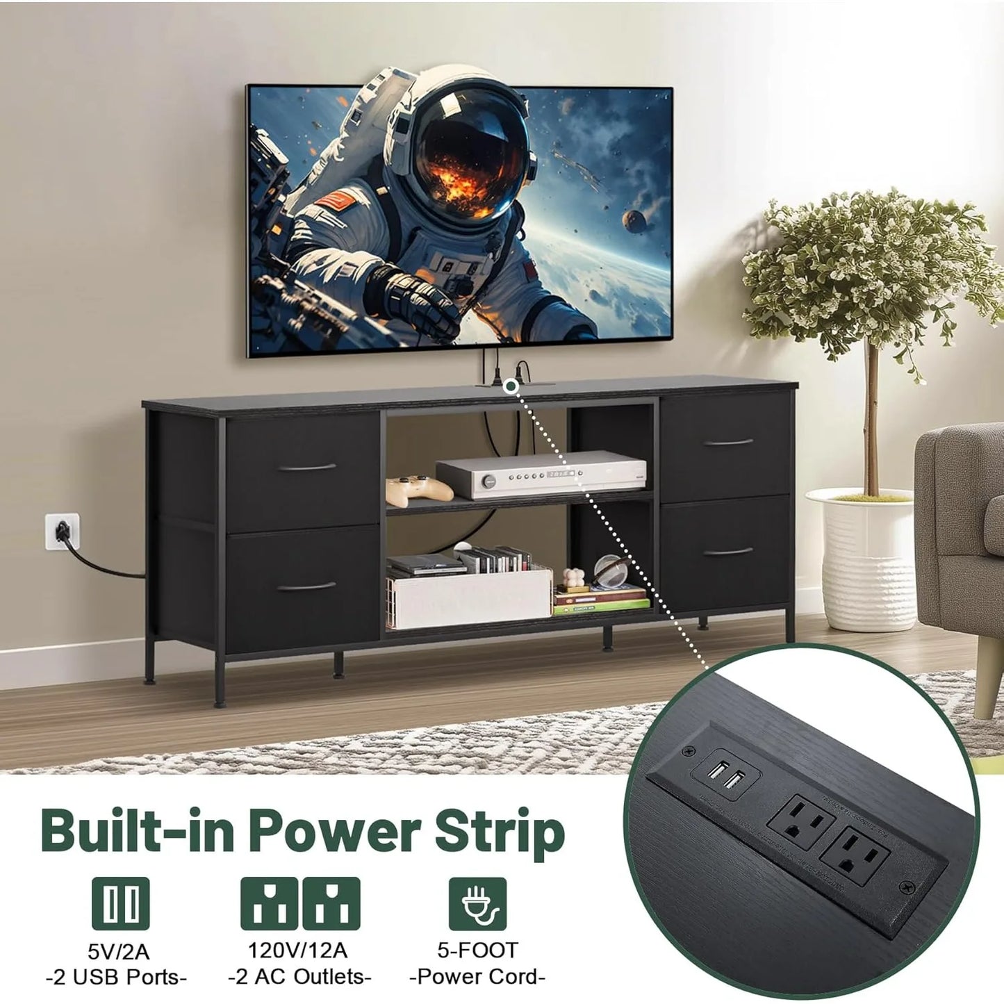 Ljustra TV Stand for Bedroom Entertainment Center Dresser with 4 Drawers