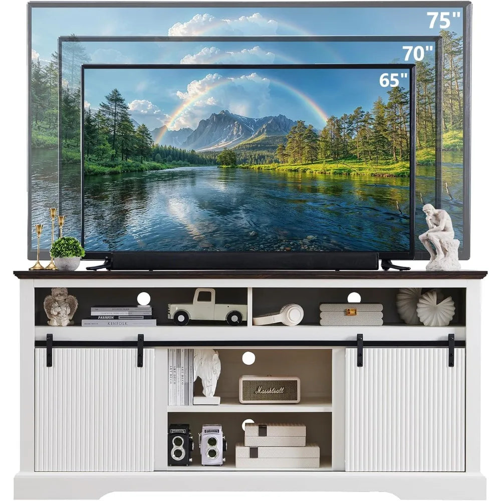 Fluted TV Stand for 75 Inch TVs Modern Entertainment Center Storage