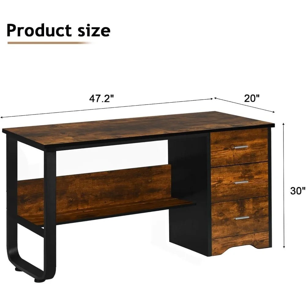 Small Modern Desk with 3 Drawers for Home Office and Bedroom Storage