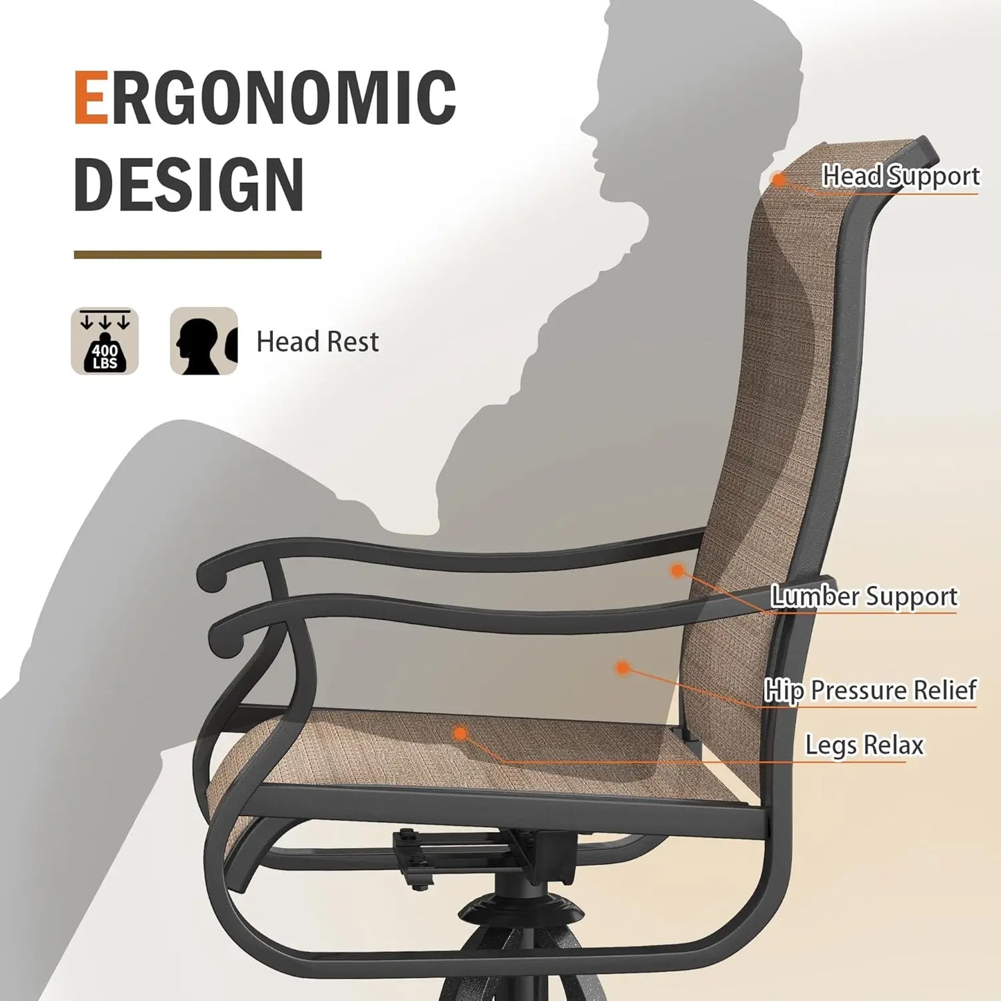 Patio Swivel Chairs Set of 4 Outdoor Dining Chairs Textilene Metal Frame