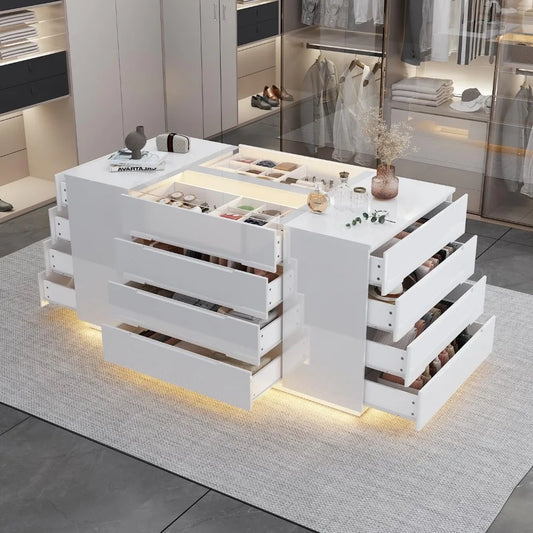 Armoire Bedroom Island LED Light Glass Tabletop Storage Organizer