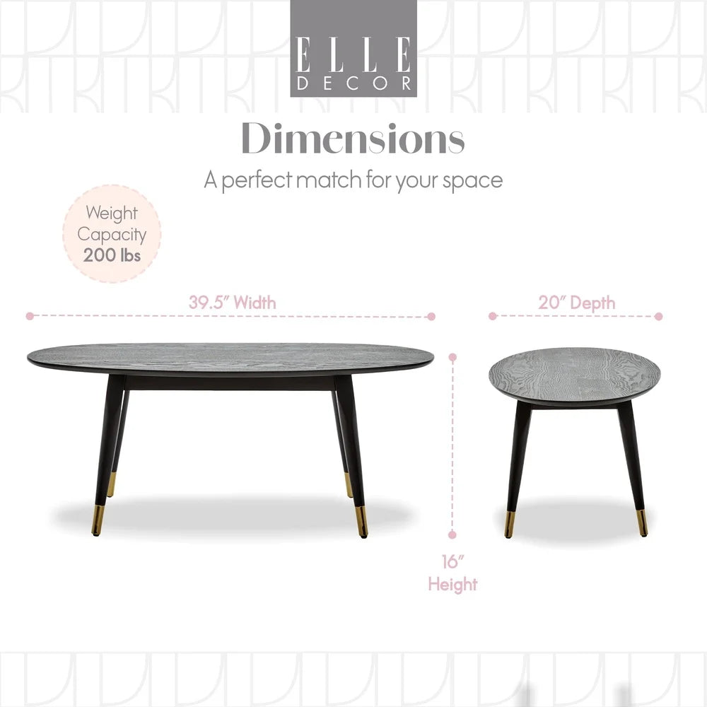 Midcentury Modern Oval Coffee Table Brass Feet Easy Assembly Living Room