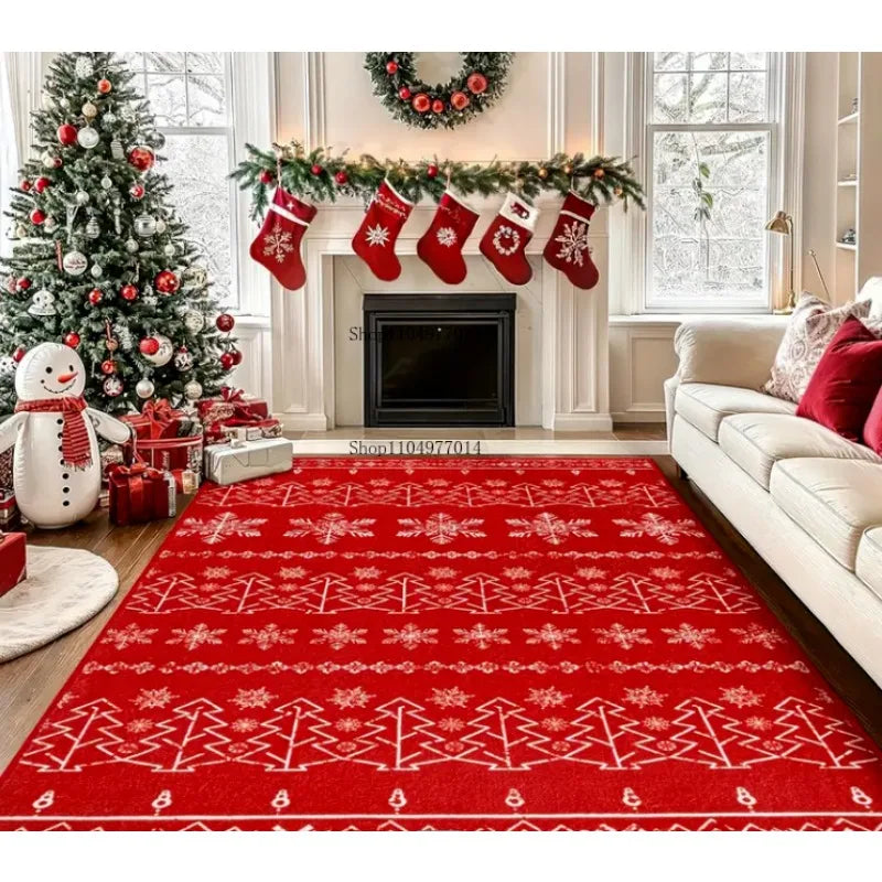 Red Snowflake Christmas Tree Rug Non-Slip Washable Indoor Outdoor Use