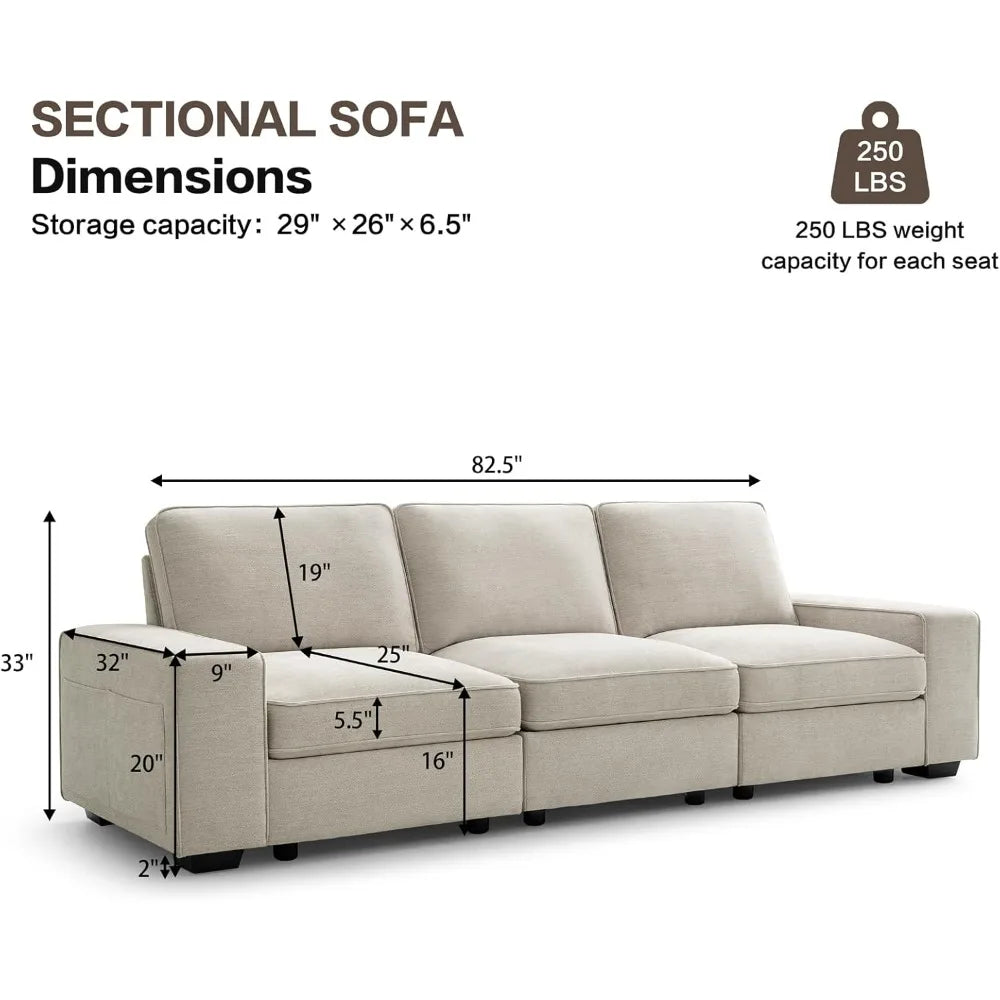 Ljustra 100.5" Modern Modular Sectional Sofa Couch Storage USB Port