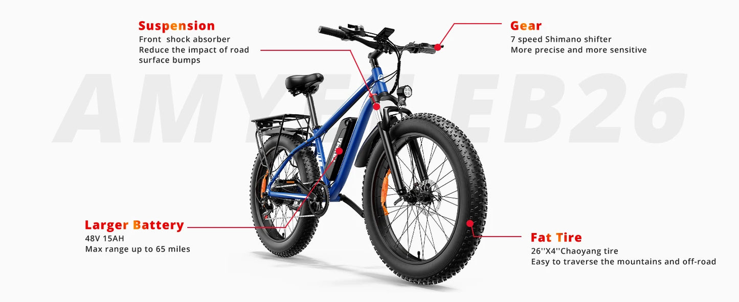 Ljustra AMYET EB26 Electric Bike 1500W 28mph Adult Mountain Bike