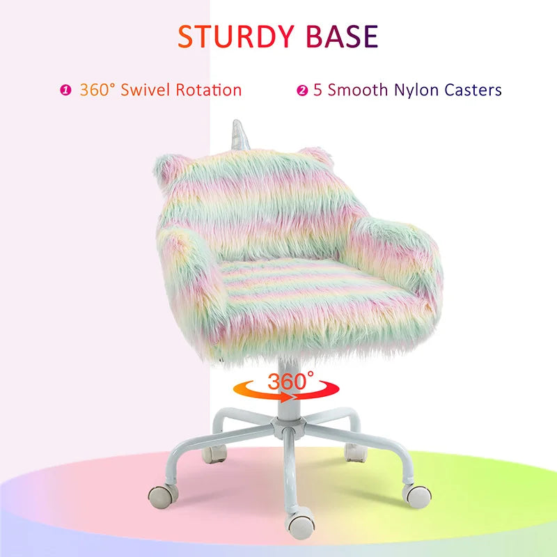 Ljustra Fluffy Unicorn Office Chair Kids Desk Chair with Armrest Support
