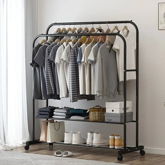 Heavy Metal Double Clothes Rail Garment Rack Storage Organizer Rolling