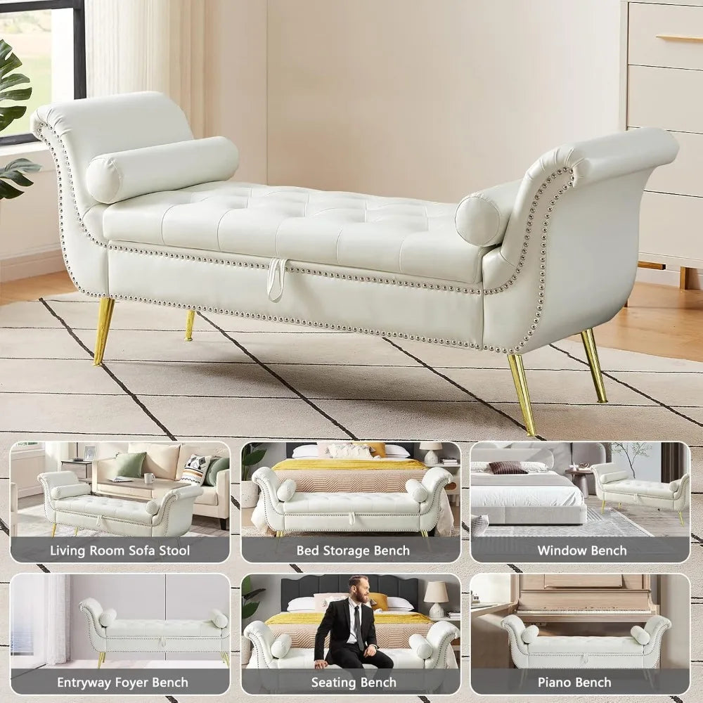 Ljustra PU Leather Storage Ottoman Bench 66.53" Modern End of Bed