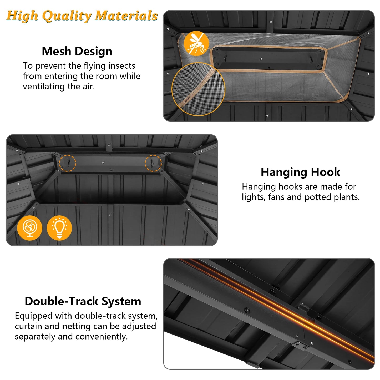 10x12ft Hardtop Gazebo Heavy Duty Aluminum Frame with Netting Curtains