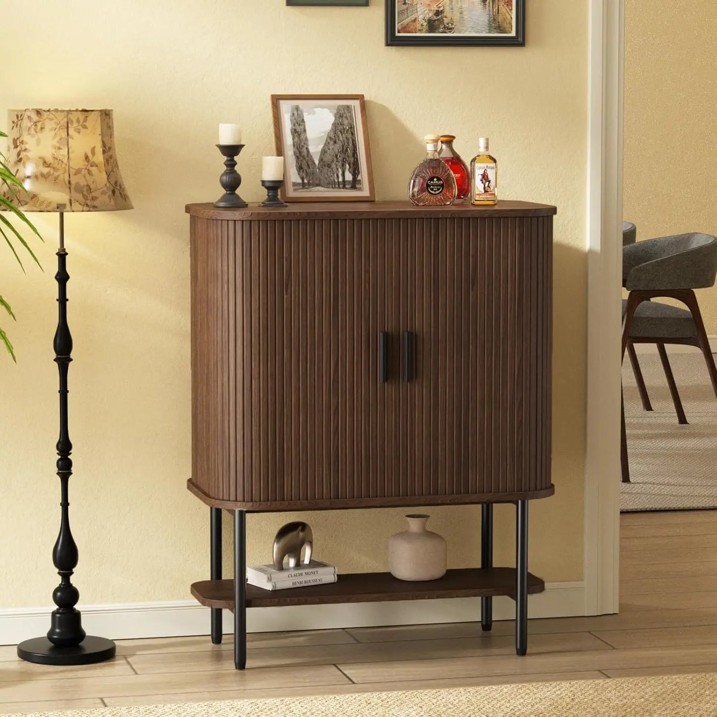 Ljustra Coffee Bar Cabinet Storage Fluted Wine Rack Buffet Sideboard