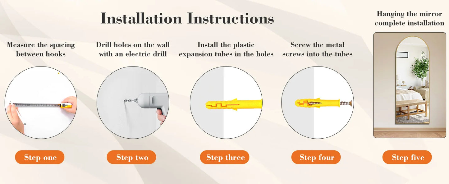 Ljustra Full Body Wall Mirror 59"x16" Standing Hanging Aluminum Frame