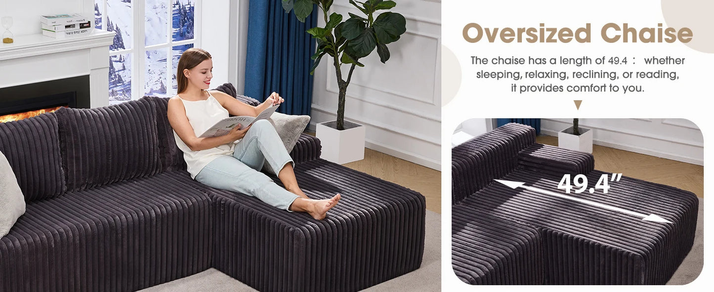 Ljustra Modular Sectional Sofa L-Shape 3 Seat Couch Memory Foam Chaise