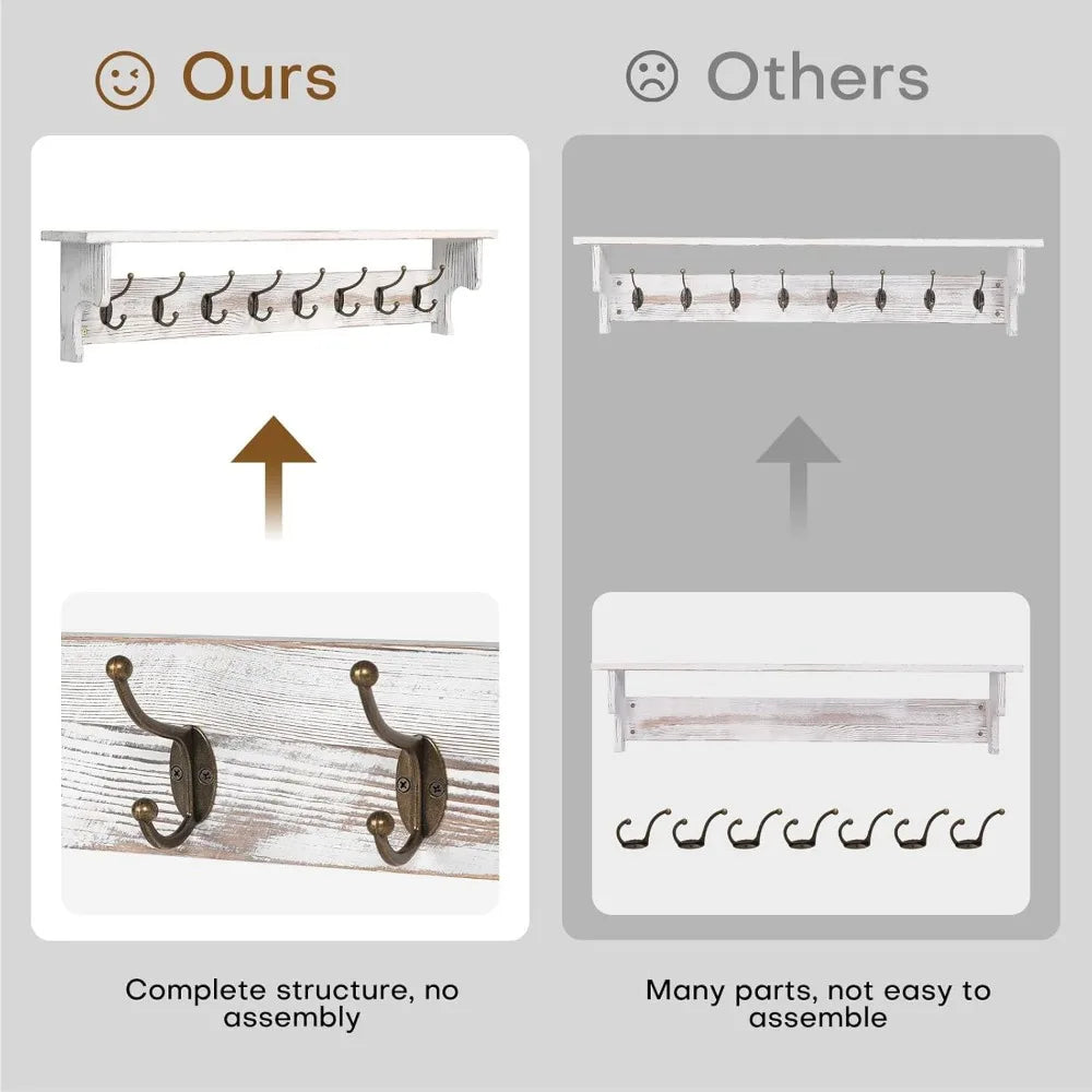 Rustic Wood Coat Rack Wall Mount with Shelf for Entryway Storage