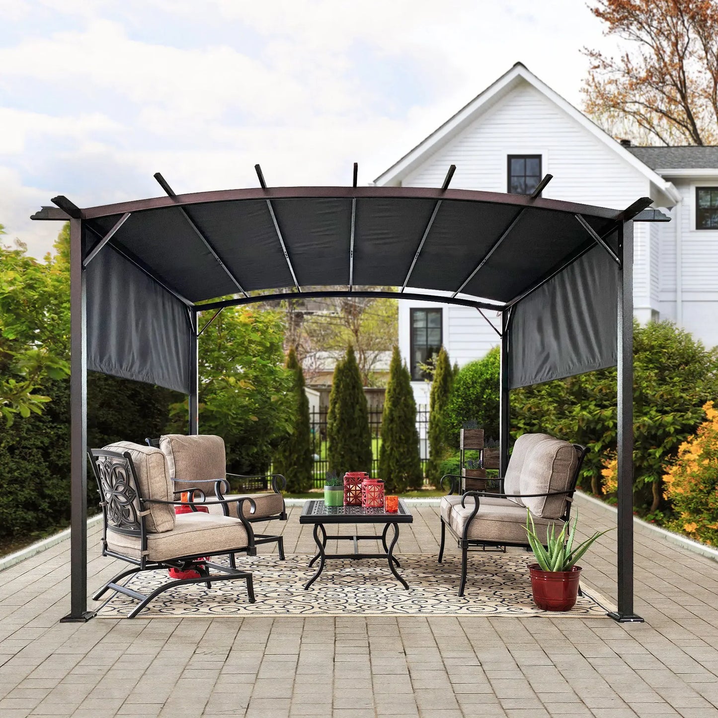 Outdoor Pergola Gazebo 12x9 Ft Retractable Shade Steel Frame Garden