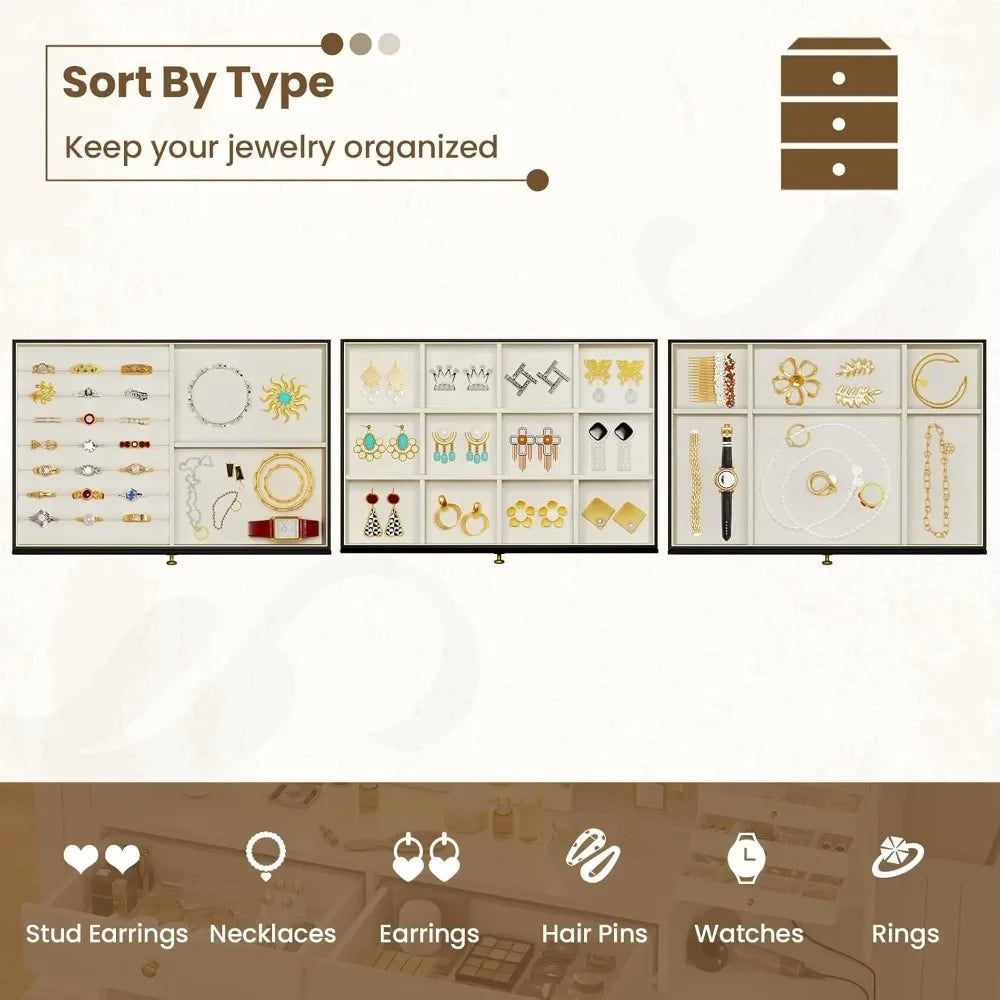 Makeup Vanity Desk with Sliding Mirror Jewelry Organizer and 5 Drawers