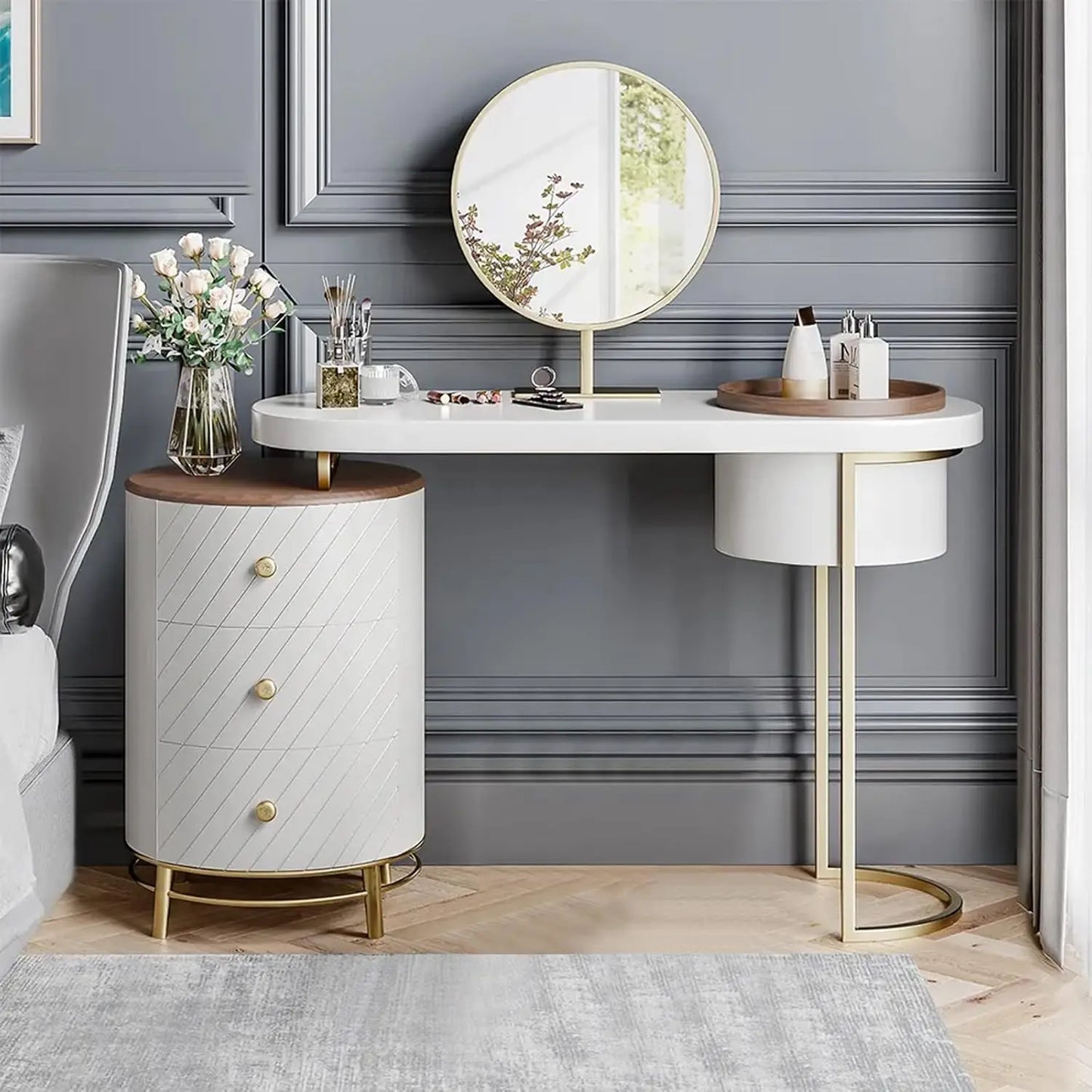 Vanity Desk with LED Lighted Mirror Makeup Table and Storage for Women