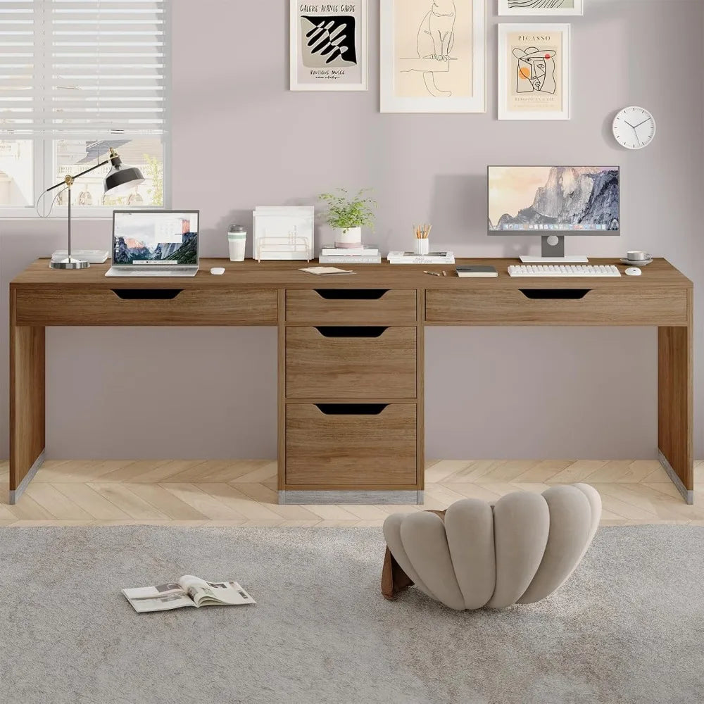 Two Person Desk with 5 Drawers Extra Long Computer Workstation
