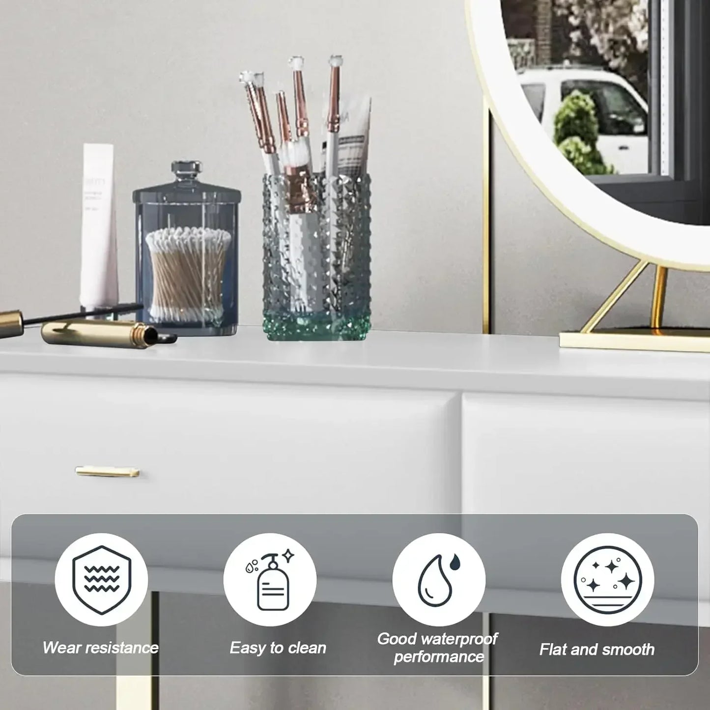 Makeup Vanity Set with Mirror Lights Dresser Table 4 Drawers Stool