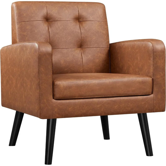 Mid-Century Accent Chair PU Leather Upholstered Living Room Armchair