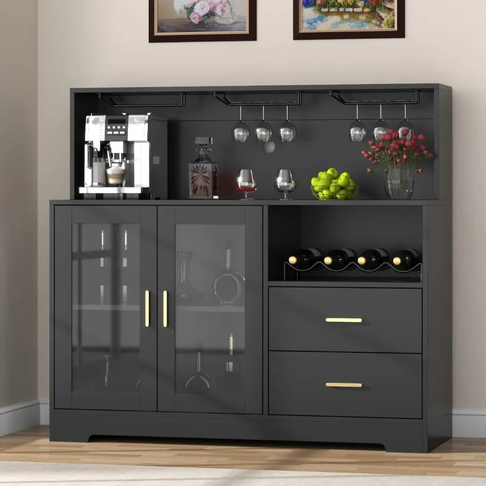 Wine Bar Cabinet with LED Light Modern Kitchen Buffet Sideboard Storage