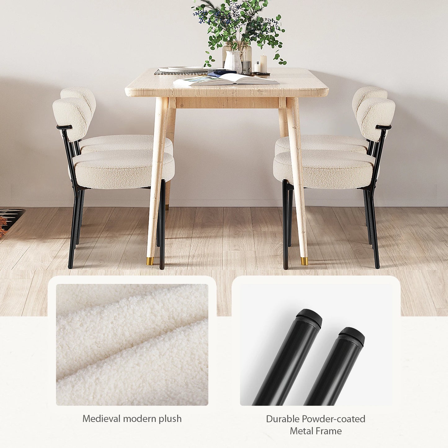 Ljustra Ergonomic Round Dining Chairs Set of 2 Plush Fabric Kitchen Chairs