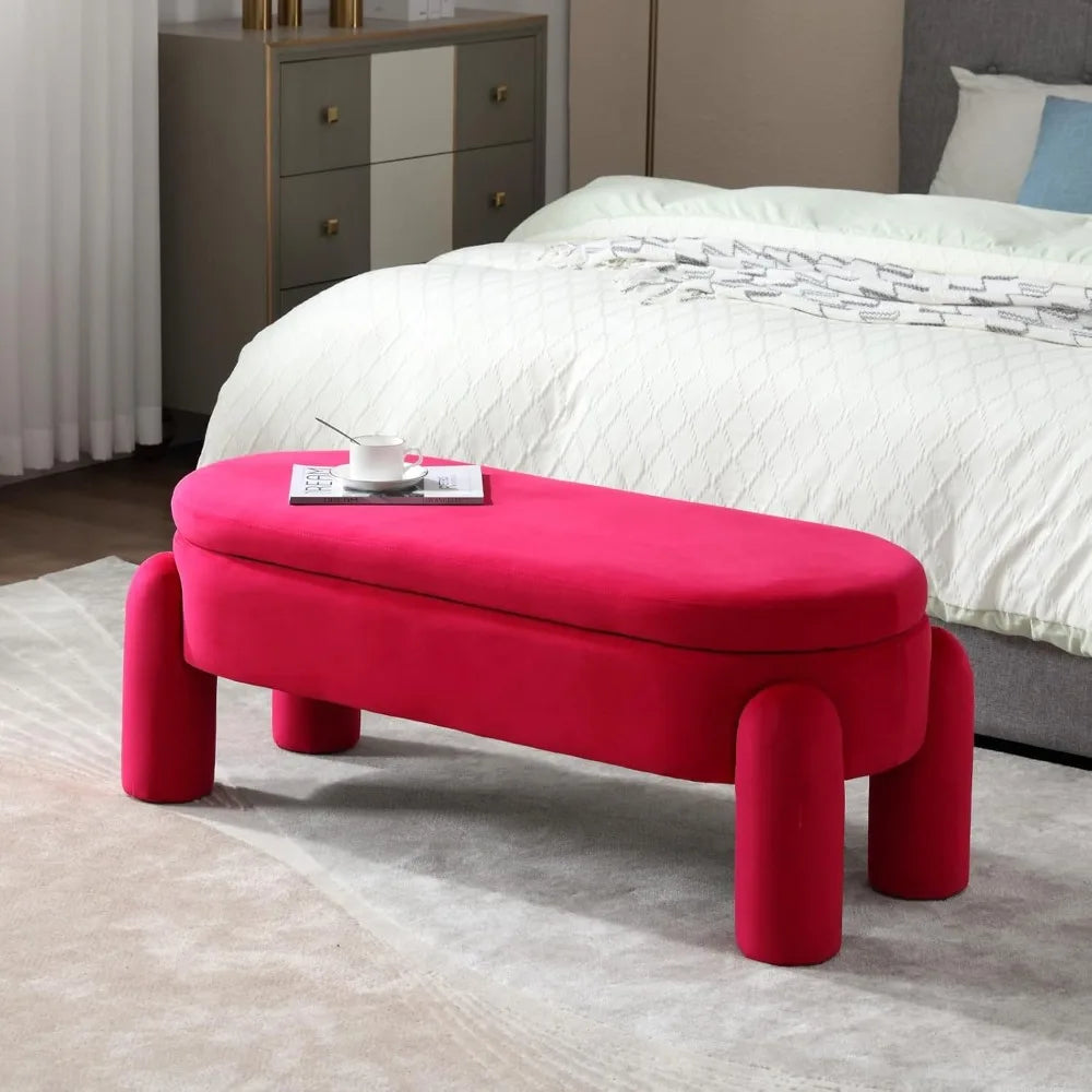 Modern Upholstered Storage Bench 44.75 Inch Velvet Ottoman for Home