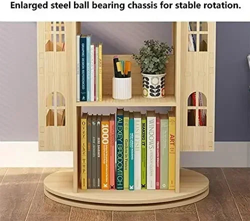 Rotating Bookshelf 360 Display Wooden Bookcase Storage Rack Kids Organizer