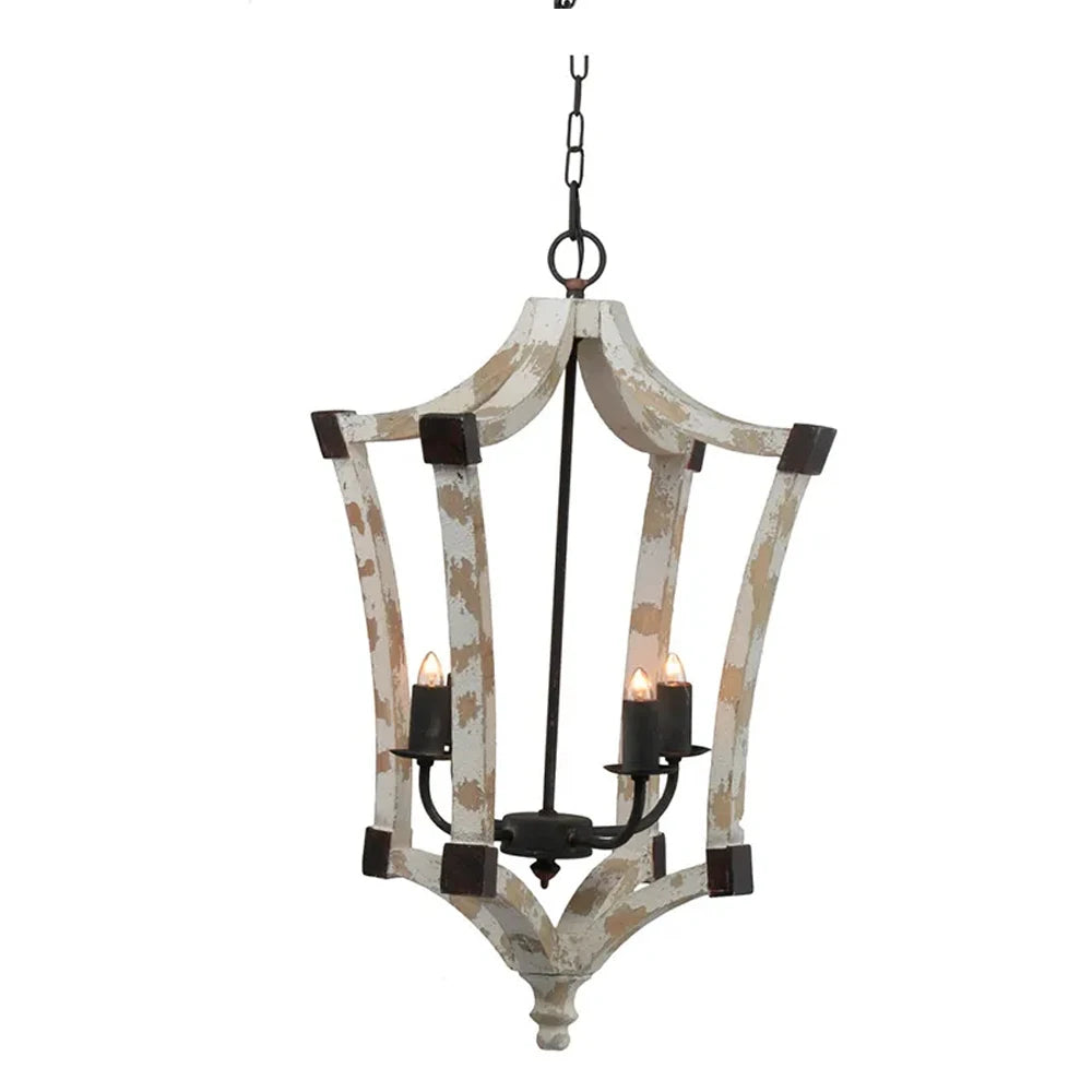 4-Light Wood Chandelier Adjustable Chain Fixture for Dining Room