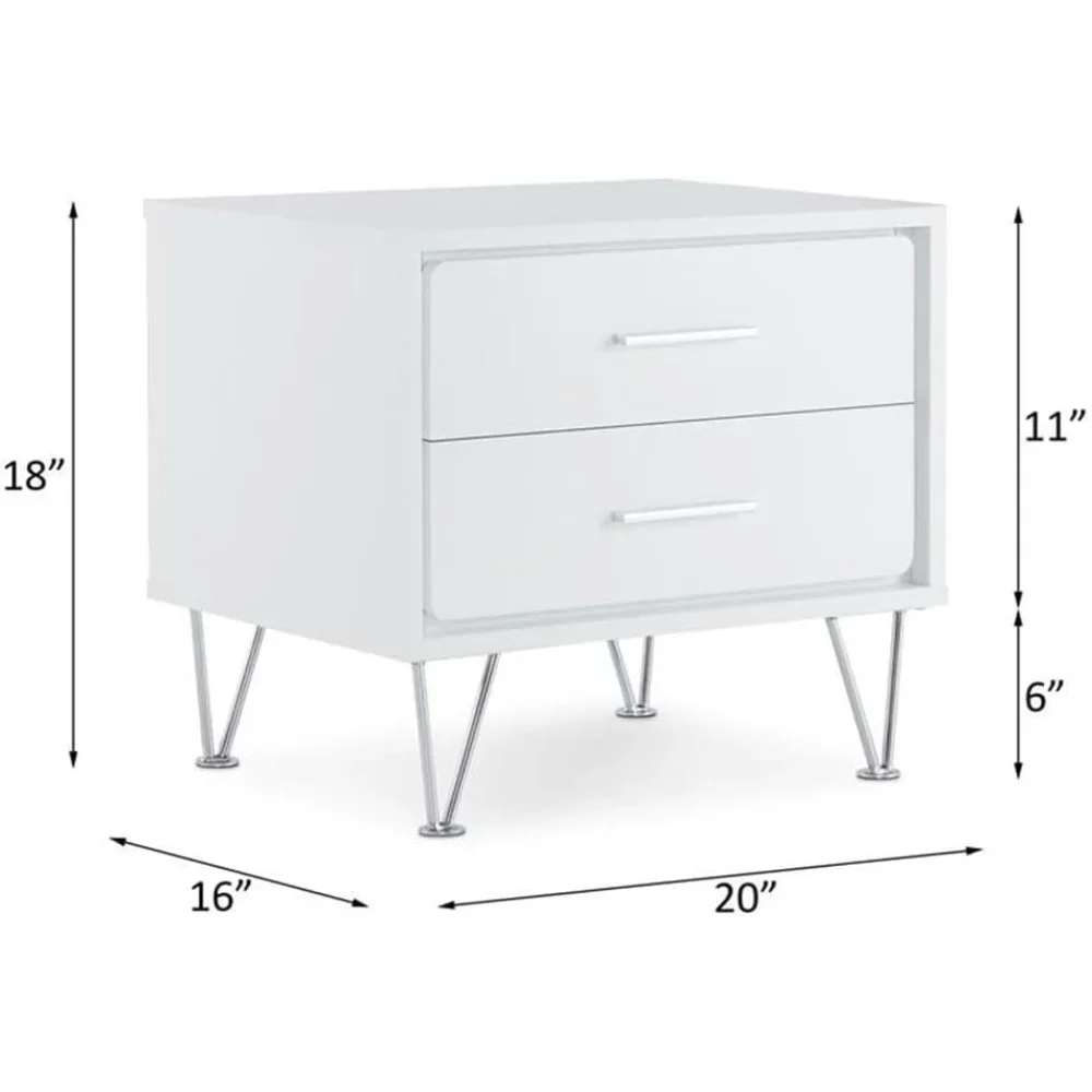 Ljustra Wooden Rectangular 2-Drawer Nightstand with V Shaped Legs