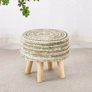Round Seagrass Ottoman Eco-Friendly Footstool Hand Woven Pouf