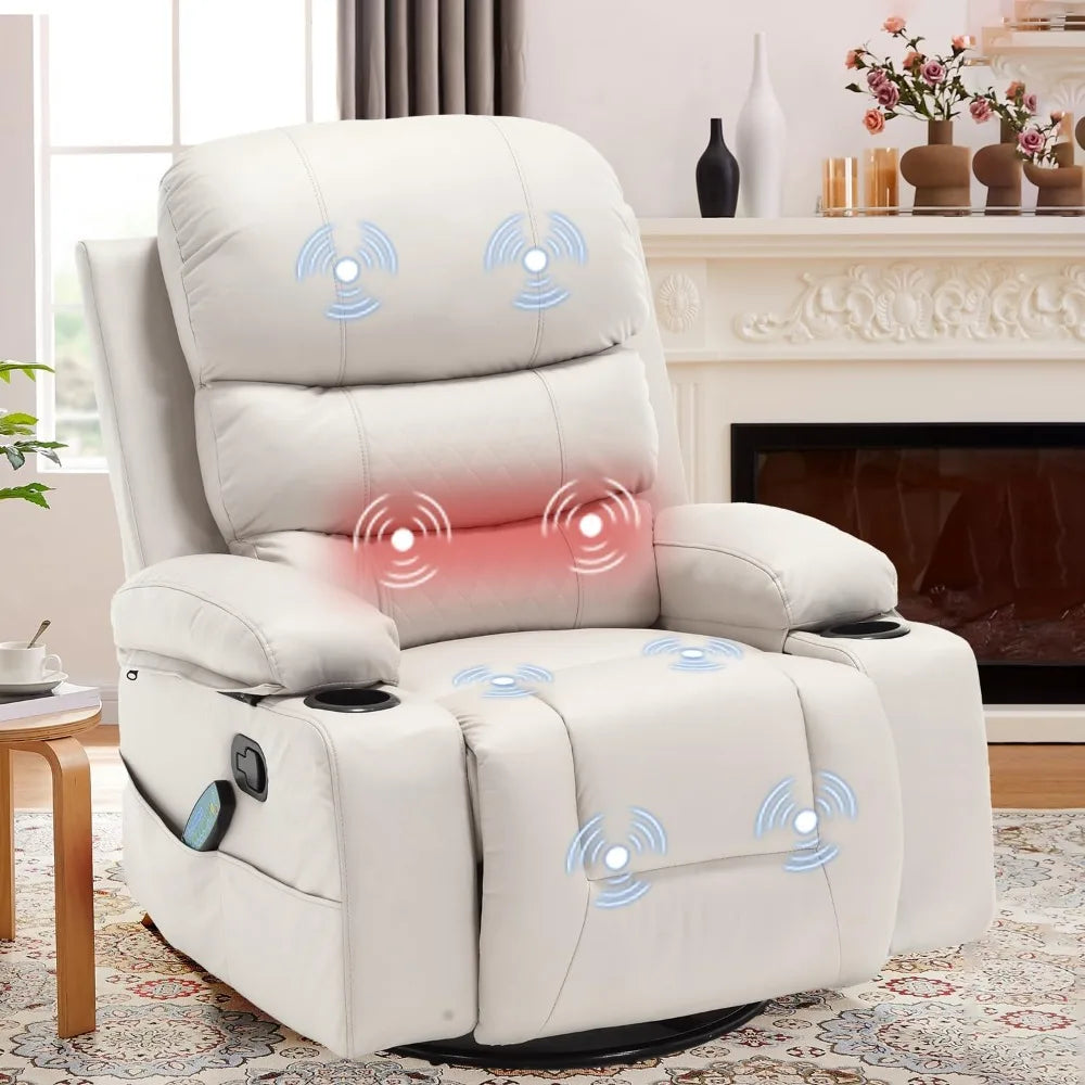 Massage Swivel Rocker Recliner Chair with Heat and Cup Holders